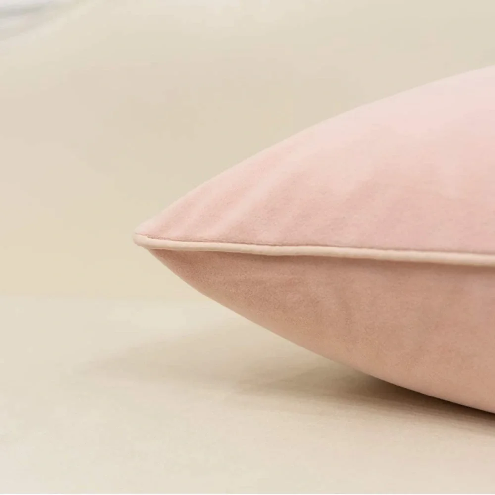 Luxury Home | Chic Pink & Ivory Color Blocked Soft Velvet Throw Pillow Cover